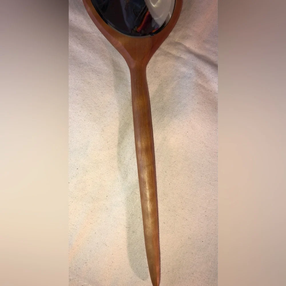 Wooden Oval Long Handled Hand Mirror 15.75” Long-Handcrafted/vintage 1980s